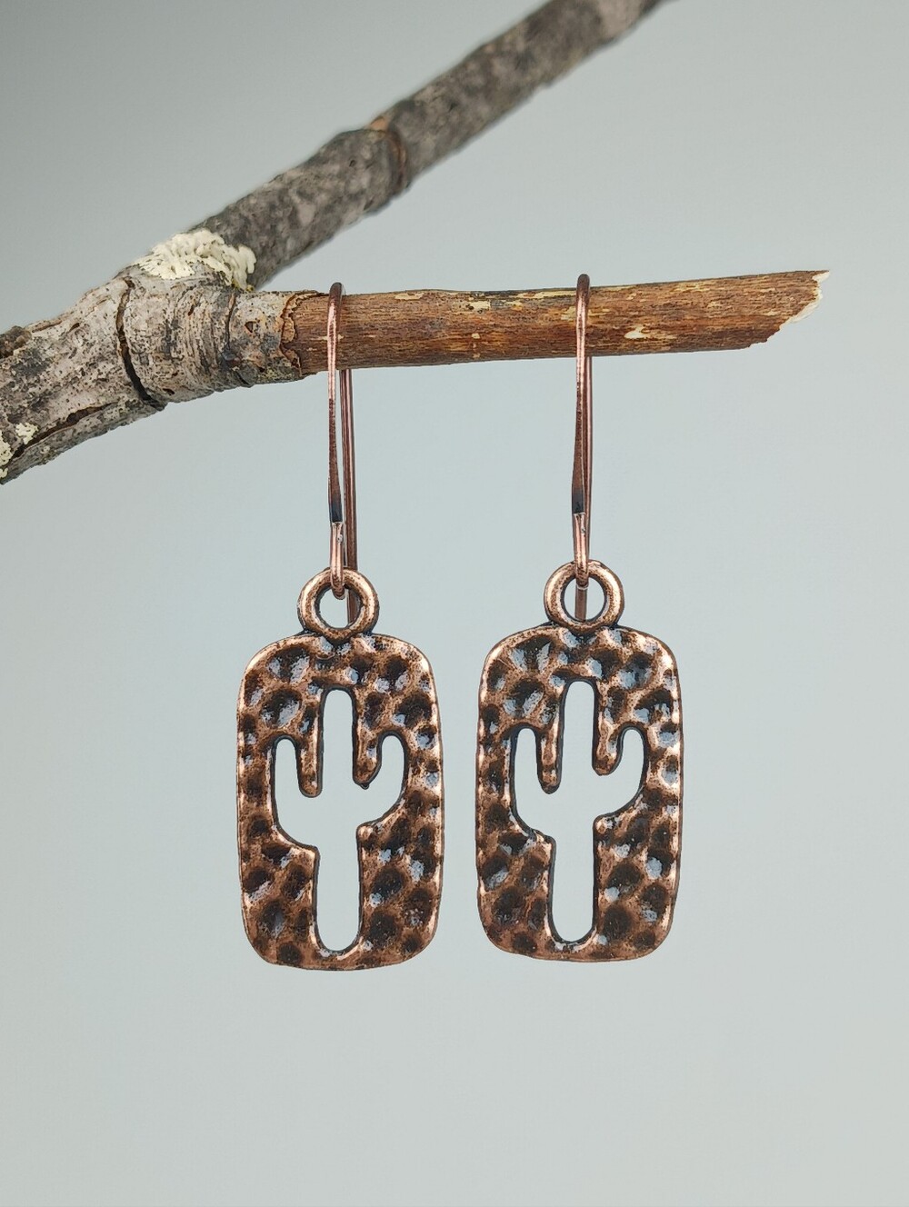Hammered Copper Cactus Earrings Southwest Desert Hand Crafted - Picture 4 of 6